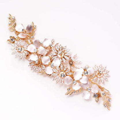 L240309  (預訂) 水鑽花朵手工髮夾 ; Handmade gold foil flowers & crystal hair clip