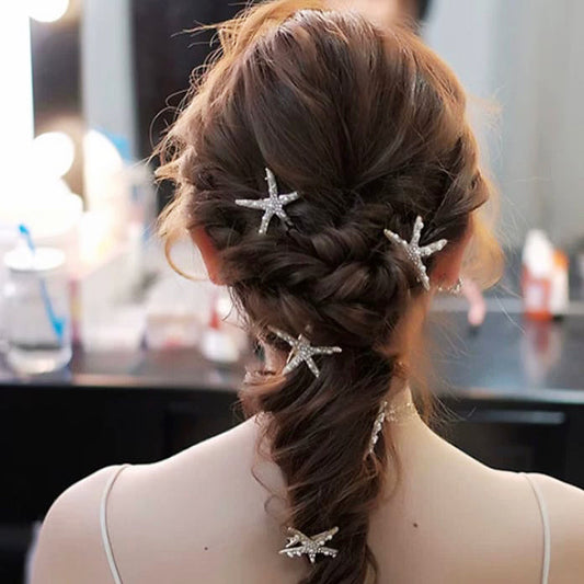 L2308-06  (預訂) 海星白珠閃石髮夾 (4 件套裝) ; Crystal & pearl starfish hair clips (set of 4)