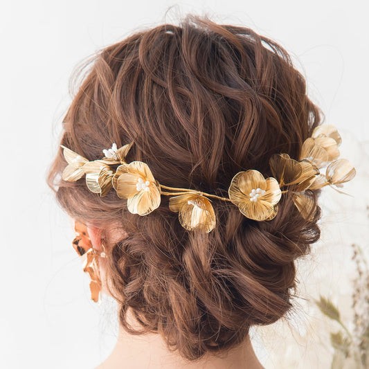 L230822  (預訂) 波希米亞金線立體花卉髮飾 ; Bohemaina 3D gold wire flower hair piece