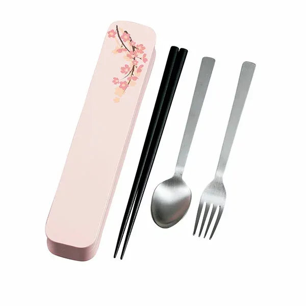 L240403  日本製 盒裝便携餐具 (櫻花粉紅/白色) ; Cutlery box set (Sakura pink / white design)