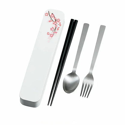 L240403  日本製 盒裝便携餐具 (櫻花粉紅/白色) ; Cutlery box set (Sakura pink / white design)