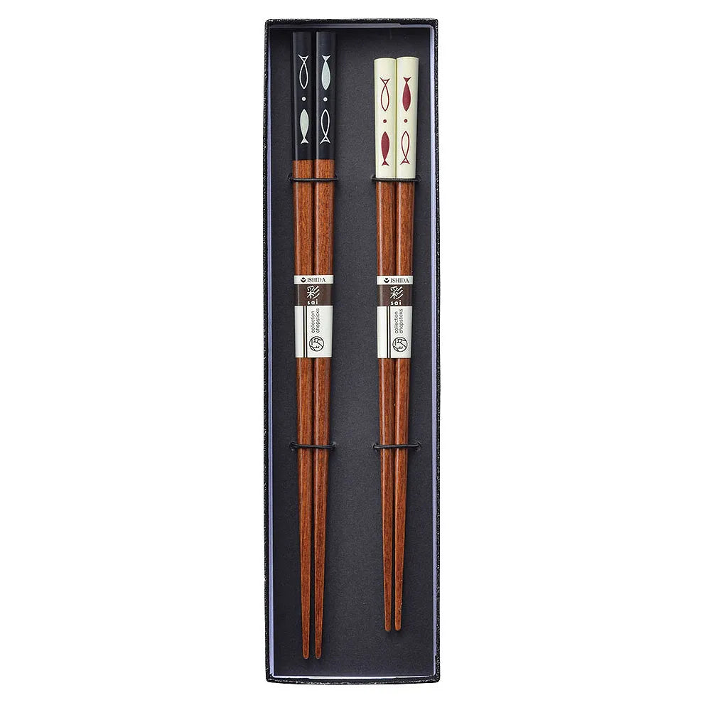 L230212 日本製「魚影隨形」筷子套裝 (禮盒裝) ; Japanese fish pattern Chopsticks for couple (Gift set) (HK$58/pair)