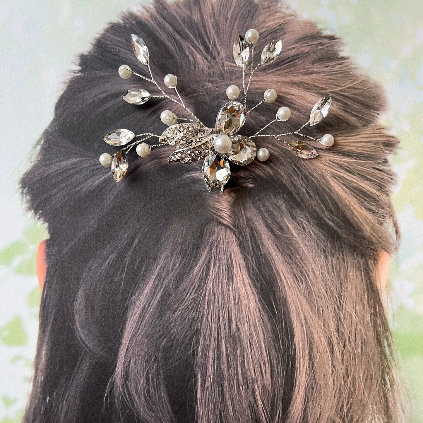 L221030 (現貨) 閃石 + 釘珠 新娘頭飾 ; Japanese-made hair piece with gems and pearls