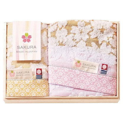 L230316 (預訂) 日本今治「白櫻」毛巾木製禮盒套裝 ( 面巾+長毛巾 ) ; Imbari towel set in White Sakura Design